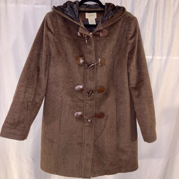 LL Bean Classic Wool Blend Duffel Coat Brown Women’s Size Medium EUC - Picture 1 of 9